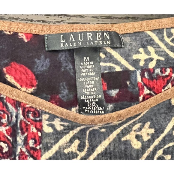 Ralph‎ Lauren 100% Cotton Green Blue Red Floral Empire Tunic Shirt Dress Medium - Picture 4 of 4